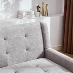 2-Seater Linen Bench with Button Tufting and Solid Wood Legs, Natural Linen