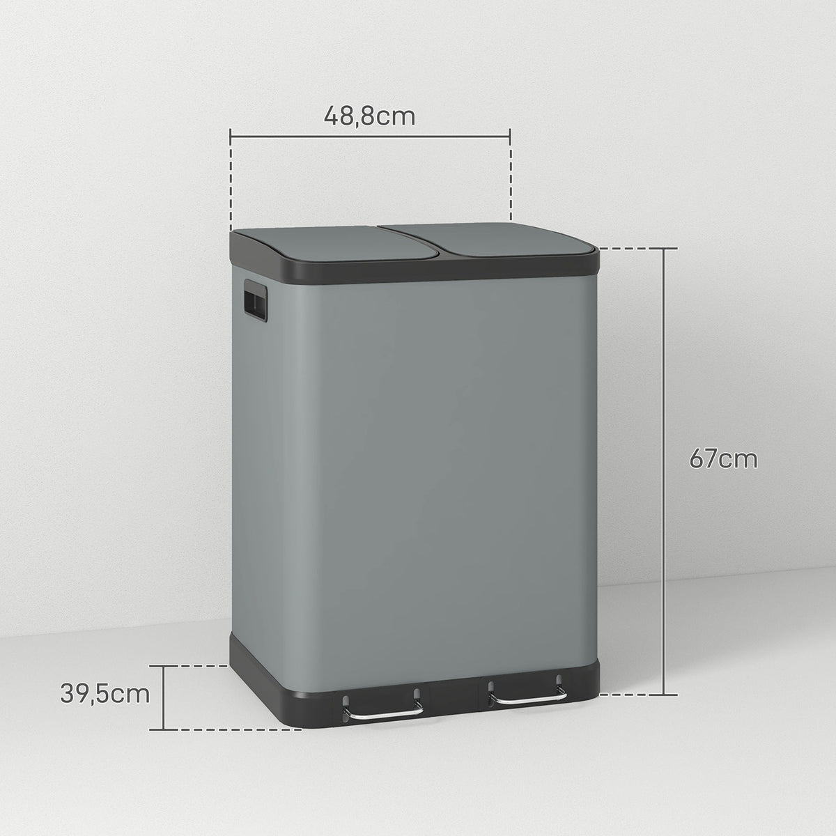 Trash Can 2x30L Pedal Bin with Lid, Metal