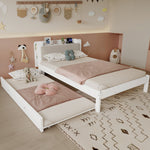 Functional Bed 120x200cm with Pull-Out Bed & Storage, White Wood