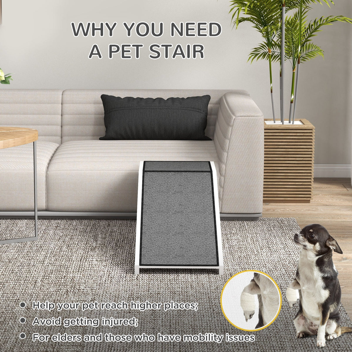 Pet Ramp, Non-Slip Carpet, for Dogs up to 30 kg, Pinewood Polyester White+Gray