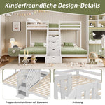 Bunk Bed with 3 Beds and Storage Ladder, White Pine Wood