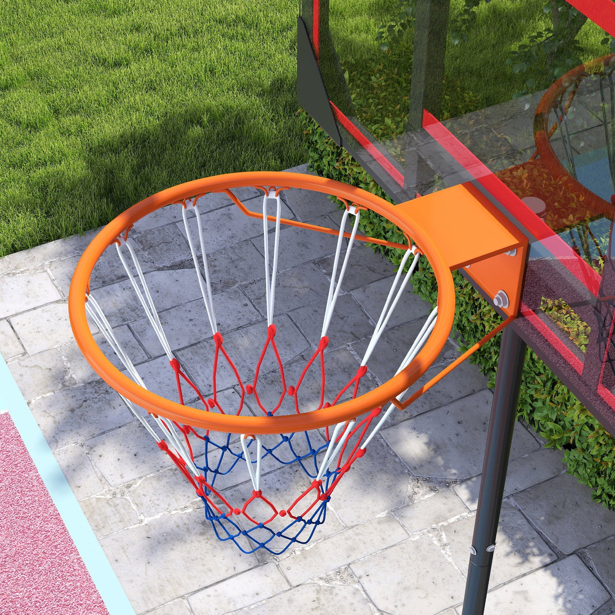 Outdoor Basketball Hoop, Height-Adjustable with Wheels, Red