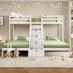 Bunk Bed with 3 Beds and Storage Ladder, White Pine Wood
