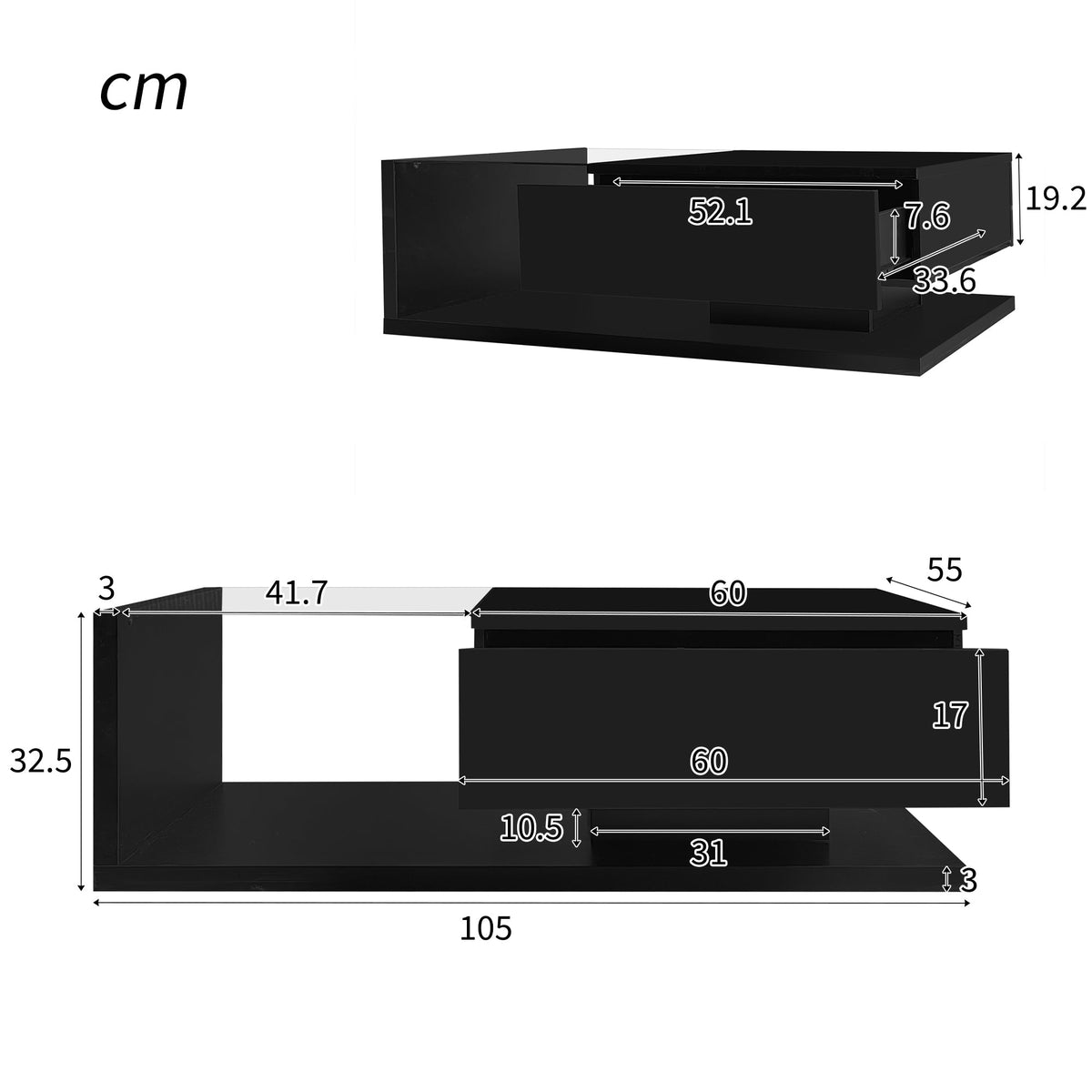 Coffee Table with Glass and LED Effect, High-Gloss Black