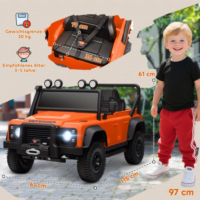 AIYAPLAY Electric Car, 12V Battery, Remote Control, Music, Horn, LED Lights, Orange