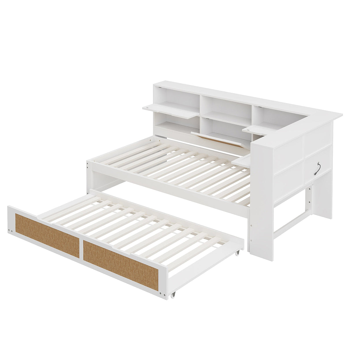 Sofa Bed, Wooden 90*200 Pull-out Multifunctional Single with Storage & Charging Port, White