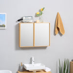 Bathroom Mirror Cabinet Double Door 3 Shelves Wall-Mounted Bamboo Natural