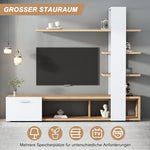 Living Room Wall Cabinet, 180x33.5x151.5cm, for TVs under 60 inches, Modern Oak White