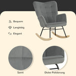 Rocking Chair Armchair with Wooden Runners, Velvet Look, Dark Grey
