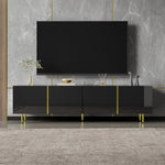 TV Cabinet, Modern 4-Door, High-Gloss Black and Gold