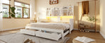 Extendable Wooden Sofa Bed with Storage Drawers & LED - White
