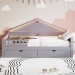 Children's Bed with LED Light Strip and Storage Drawers, 90x200 cm, Grey