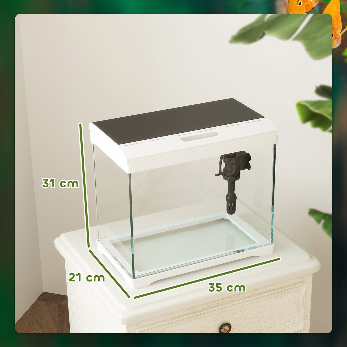 Aquarium, 17L Fish Tank with LED Lighting & Filter System, White