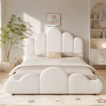 Upholstered Children's Bed 140x200cm with Headboard in Beige Bouclé