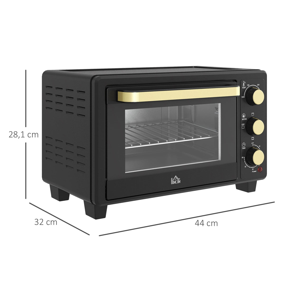 Mini Oven, 16L 1400W 100-230°C Timer, Black