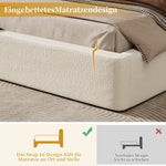 Upholstered Double Bed 180x200cm with Hydraulic Storage and Slatted Base, Beige Bouclé