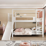 Children's Bunk Bed 90x200 with House Frame & Slide, Wood Color