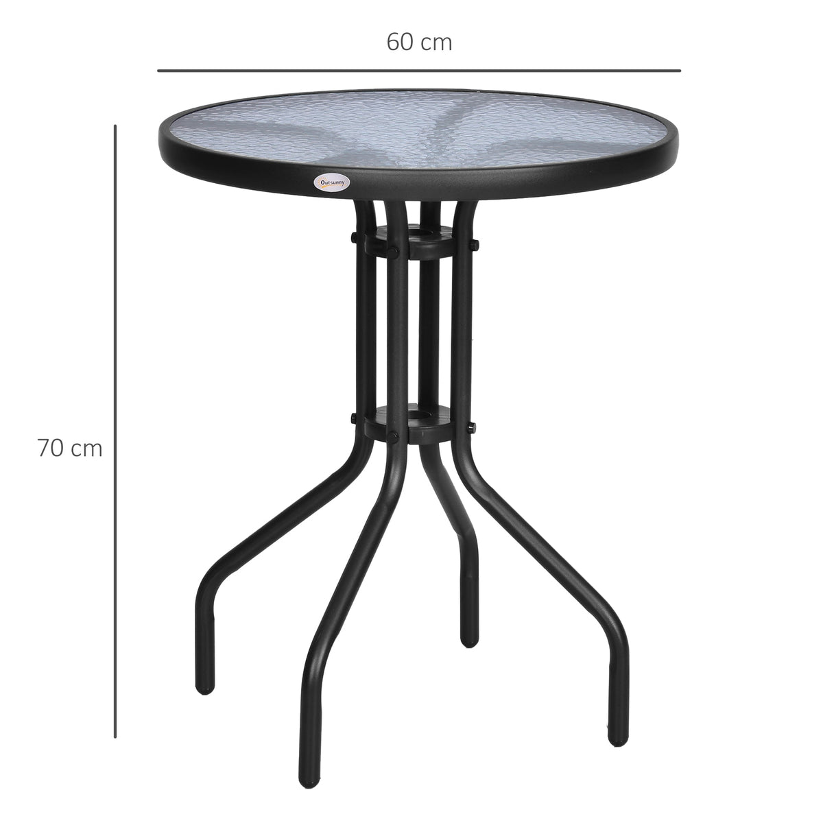 Round Garden/Balcony Table Ø60xH70cm Safety Glass Metal