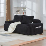 Modular Corduroy Sofa for 2 People, Combinable with Cup Holder and Storage Pocket, Black