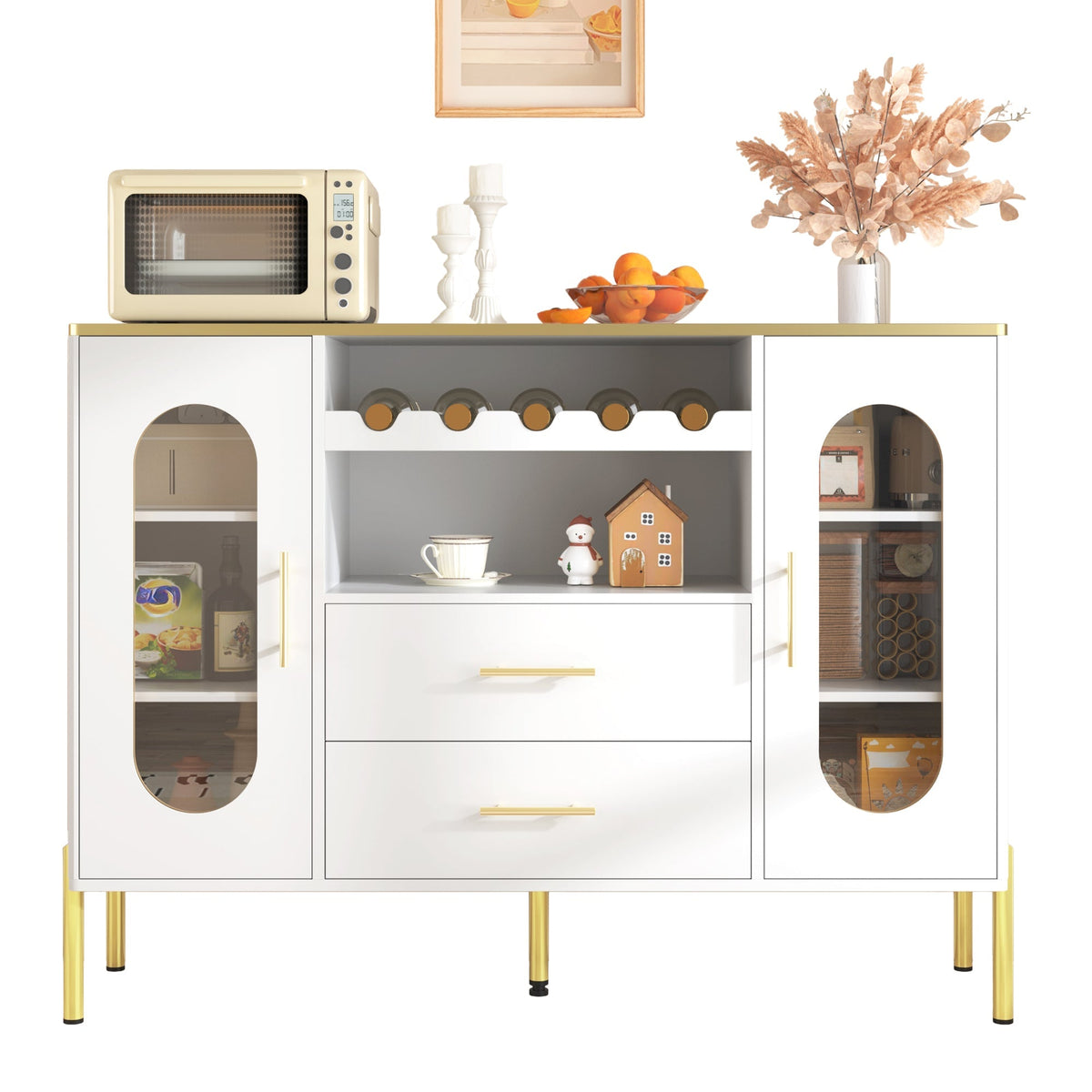 Sideboard, Glass Fronts & Wine Rack, White
