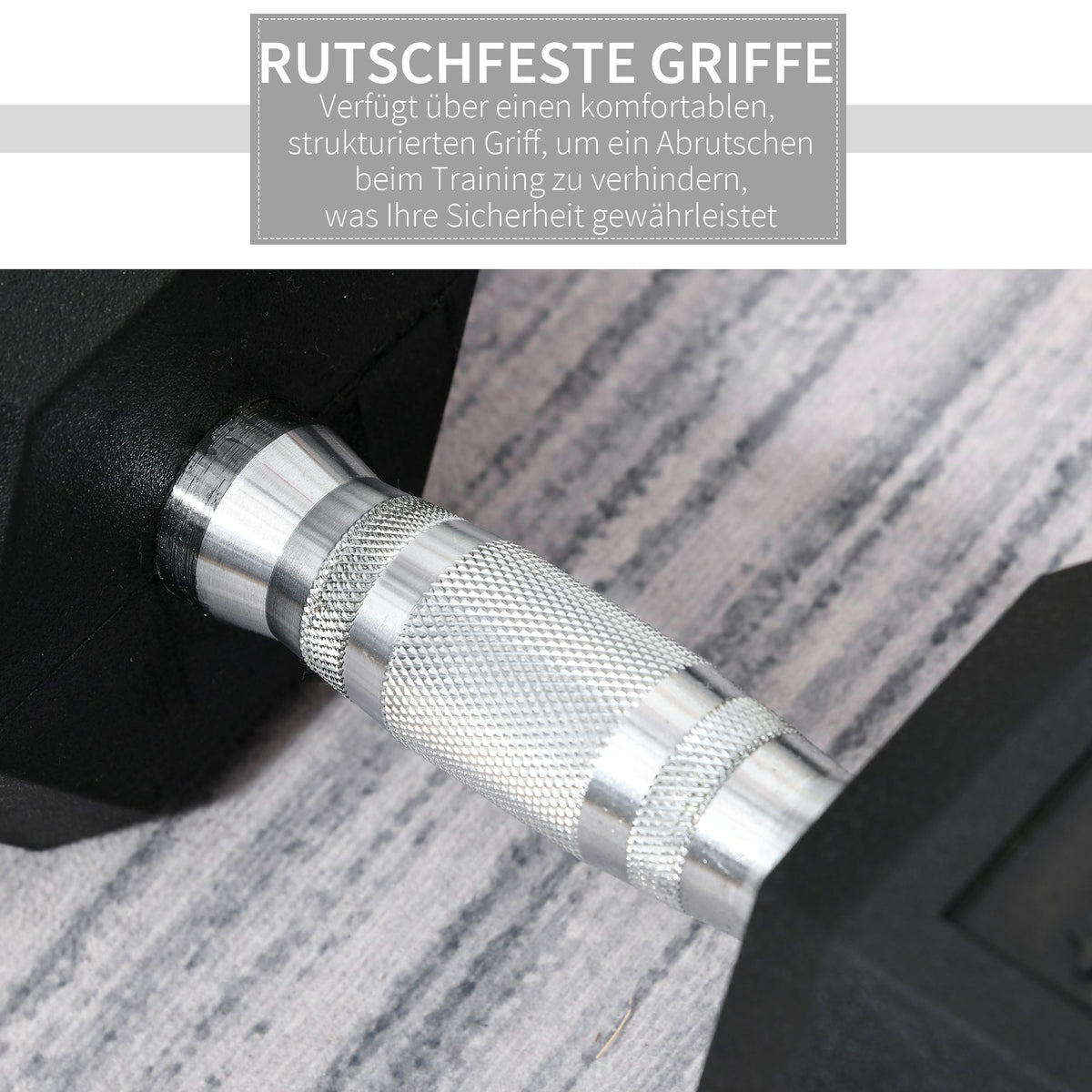 Hexagon Dumbbell, Knurled Handle, Rubber, Black