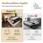 Upholstered Bed, 160x200, Storage, Lamp, USB-C, Beige-White Corduroy
