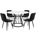 5-Piece Round Dining Table Set with 4 Velvet Chairs and Marble Top, Black