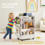 Children's Bookshelf 4 Shelves Chalkboard Wheels Storage White