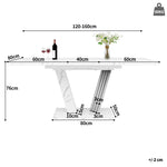 Extendable Dining Table with Butterfly Frame and Leaf, Marble Top and Metal