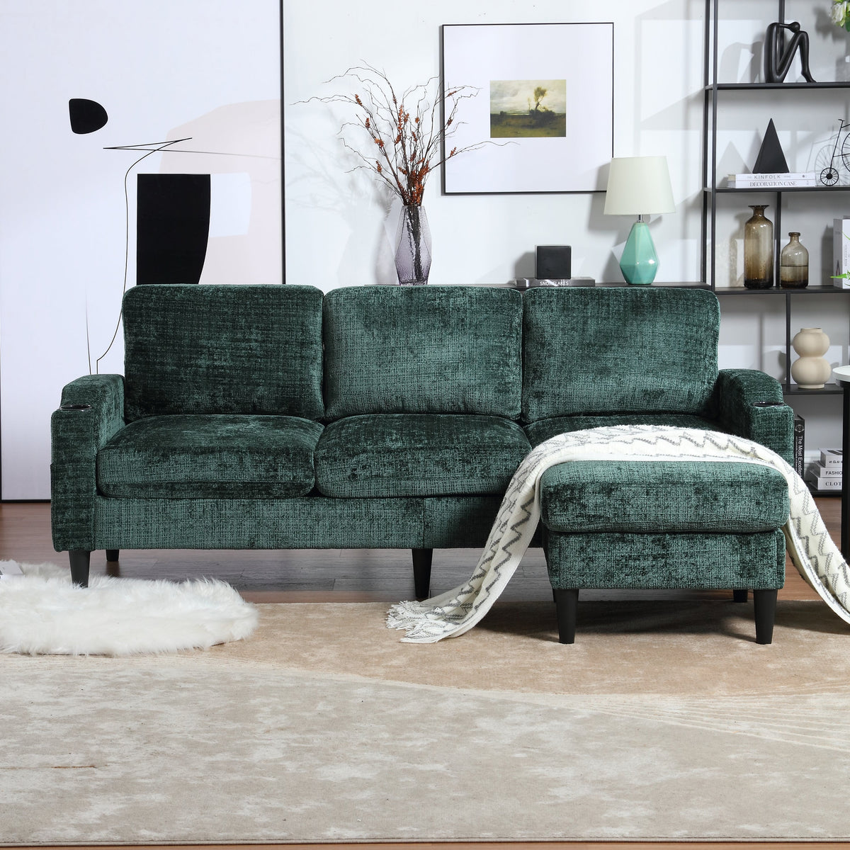 Sofa, 4-Seater with Footstool & Storage, Velvet