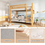 Bunk Bed with Anti-Collision Sponge Edge and Straight Staircase, 90x200cm, Grey and Natural Rubberwood + MDF