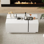 Coffee Table Square, 4 Drawers Sliding Top High-Gloss Finish, White
