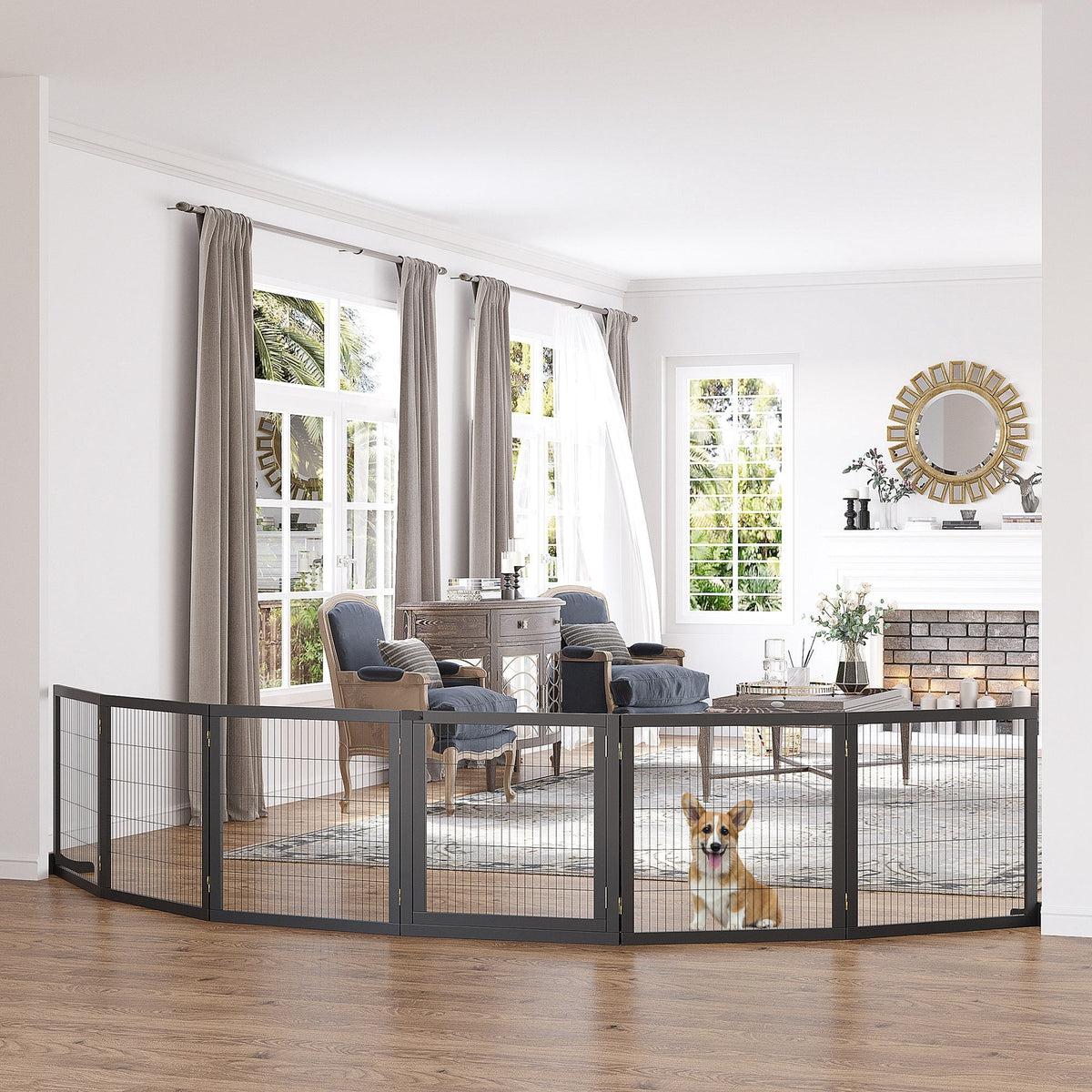 Dog Gate, Bidirectional Folding, Pinewood