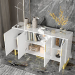 High-gloss Sideboard, 4 Doors, Metal Handles & Legs, White