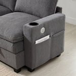 Modern L-shaped Sofa Modular Storage USB Footstool Gray Corduroy