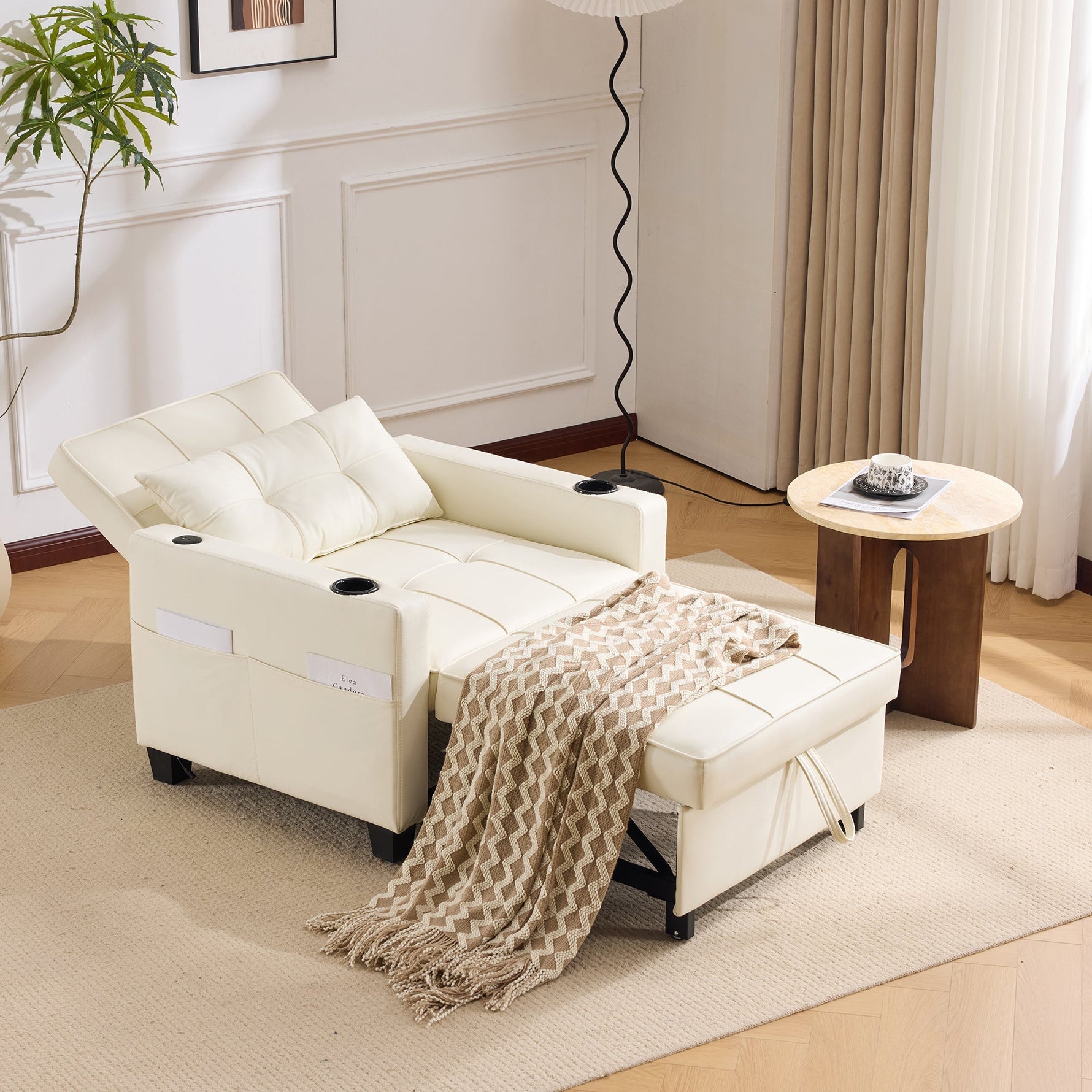 3-in-1 Pull-Out Sofa Bed - Cup Holders & USB Port, Single