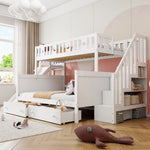 Children's Bed Bunk with Slide, Shelf, Drawers, White