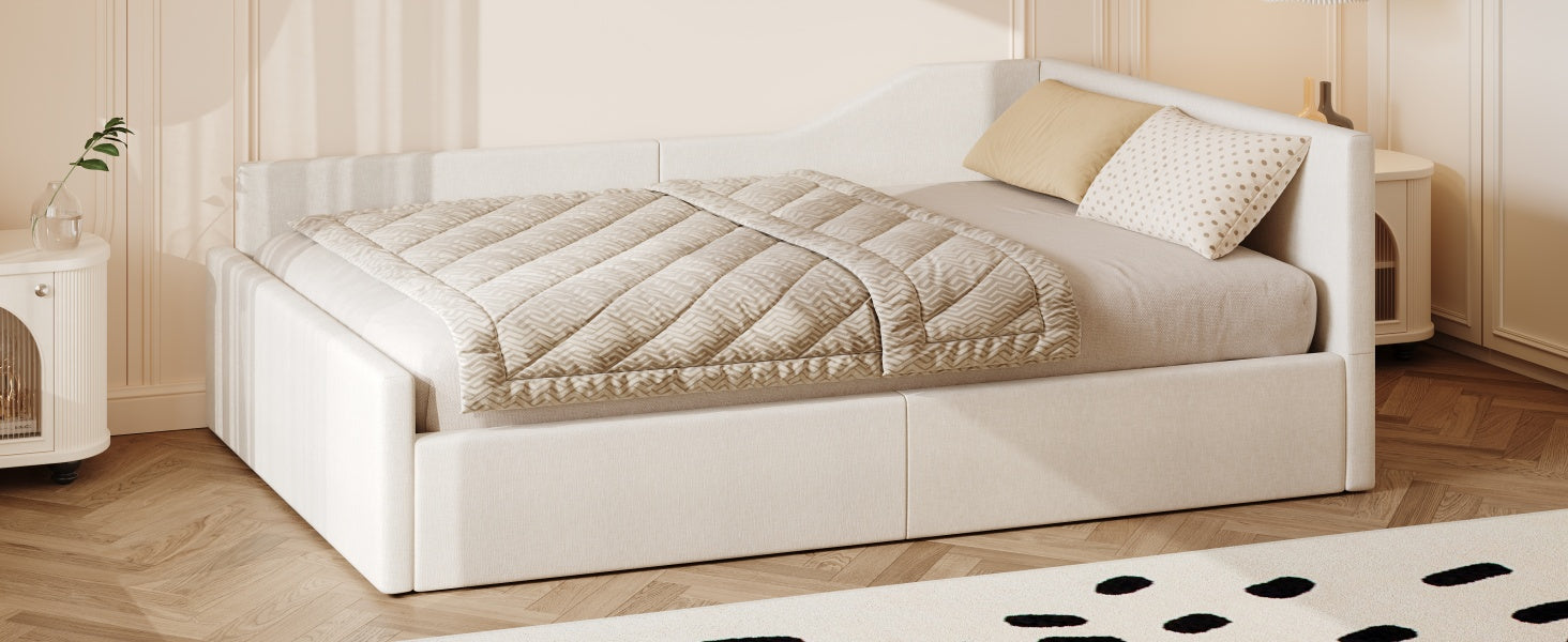 Upholstered Daybed, 140x200 with Under-bed Storage, Beige