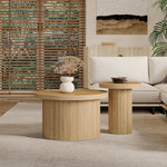 Coffee Table, Double Round Side Table, Natural Wood
