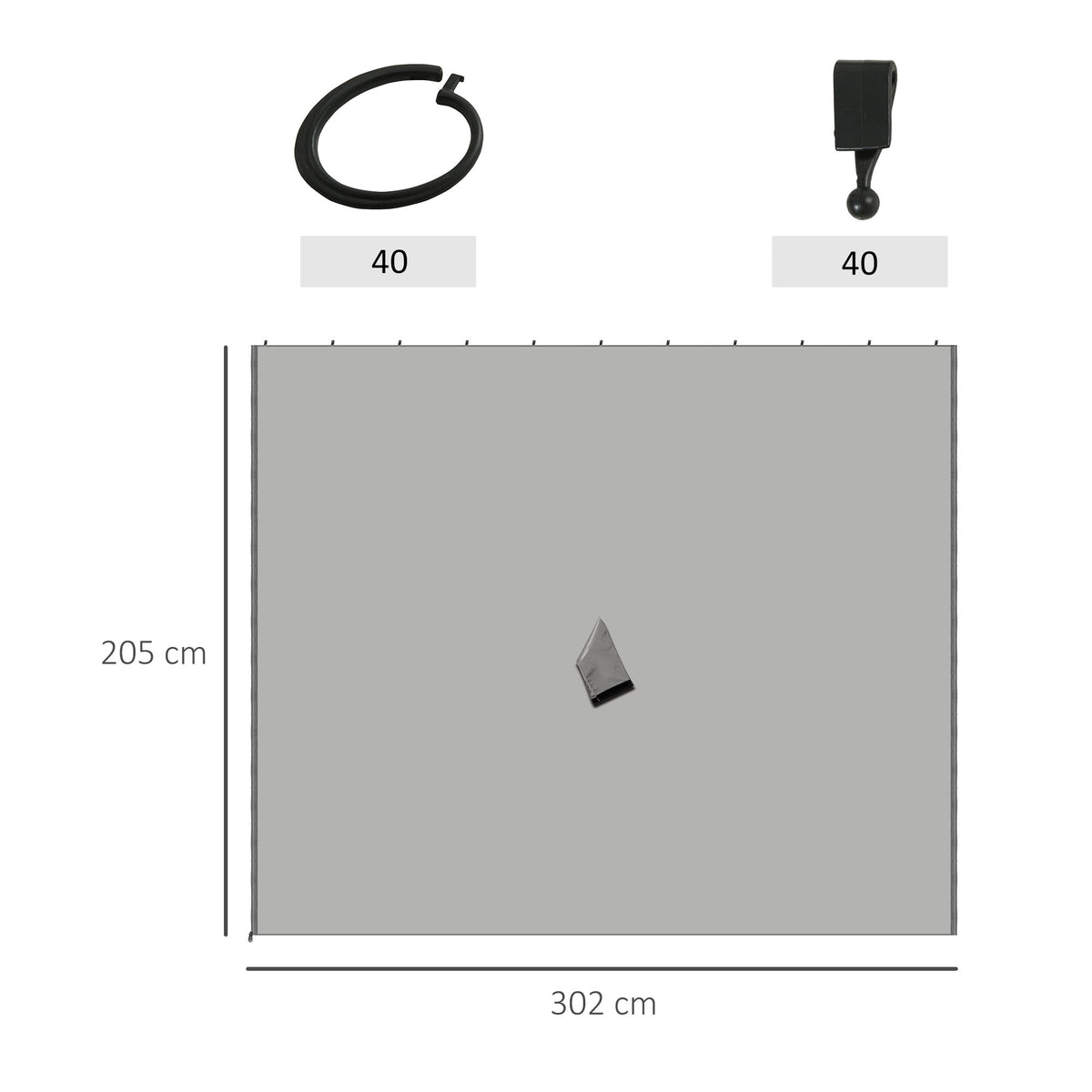 Gazebo Side Panels, 4-Piece Set with Hooks 302 x 205 cm, Light Grey Polyester