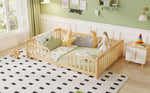 Floor Bed 140x200cm with Safety Railings, Natural Pine Wood