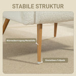 Upholstered Armchair, Padded with Lumbar Cushion and Metal Legs, Fleece, Cream White