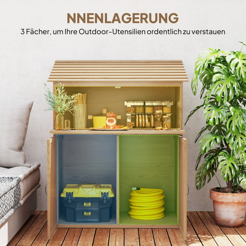 Garden Cabinet, Tool Shed with Folding Shelf & Double Doors, Natural Wood