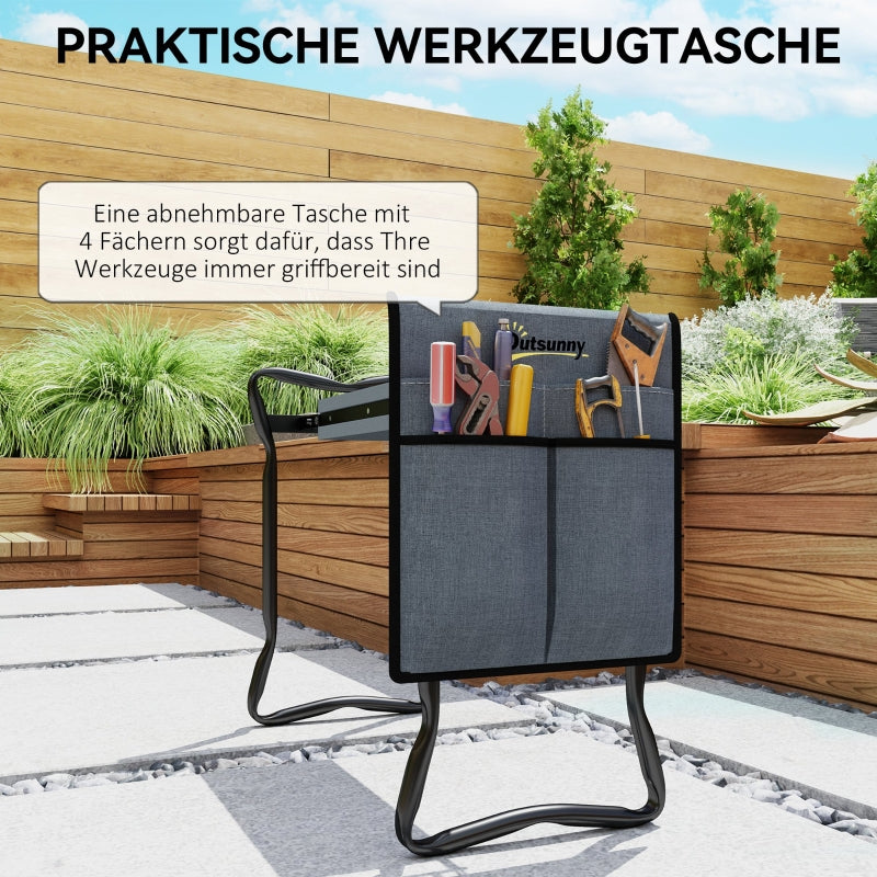 Folding Garden Kneeling Bench Knee Cushion Tool Pockets 150kg - Grey