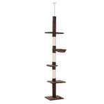 PawHut Cat Tree, Ceiling Height Adjustable, Sturdy with Sisal Posts, Brown
