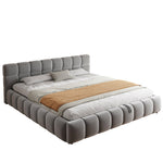 Upholstered Double Bed with Light Strip and Hydraulic Storage, 180x200cm, Grey Velvet