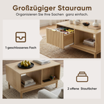 Mid-Century Modern Coffee Table with Drawer and Open Shelves, 80cm, Oak Color