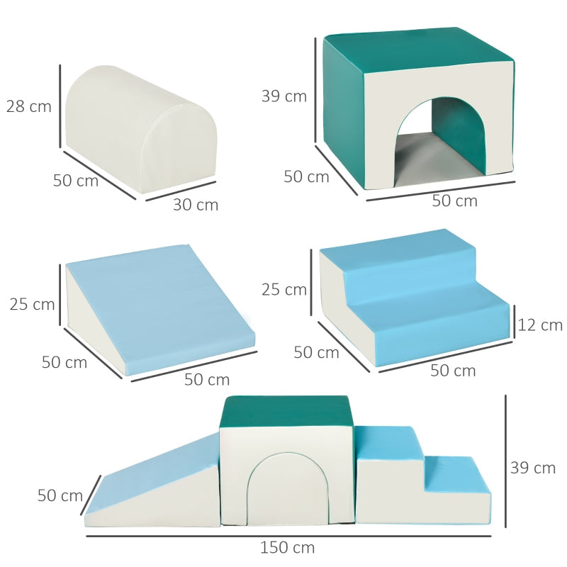 Building Block Set, 4 Foam Blocks, Easy Cleaning, Soft Filling, for 1-3 Years, Light Grey + Blue + Green EPE
