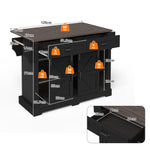 Kitchen Island with Fold-Down Worktop and Sliding Barn Doors, Black