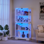 Four-tier Glass Display Case with Storage, LED, Smart Sensors, Dustproof - White